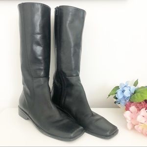Bruno Valenti Black Square Toe Tall Boots Size 9